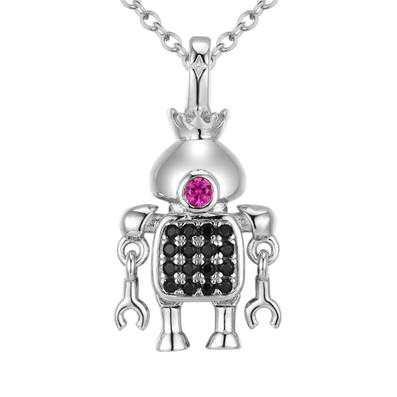 Jzora handmade crown robot sterling silver necklace
