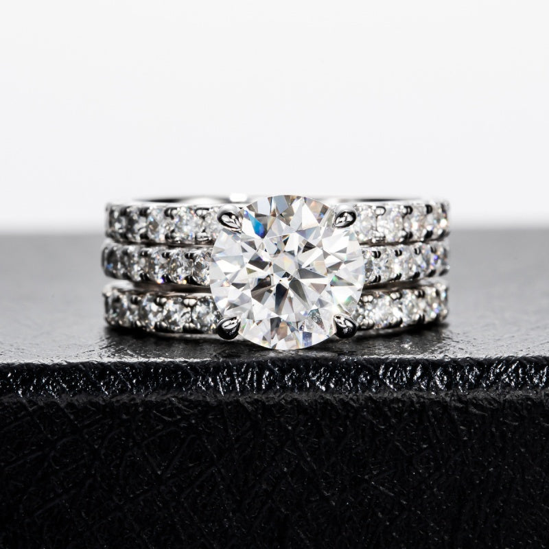 Jzora handmade 3ct round cut Moissanite D-Color sterling silver wedding ring set