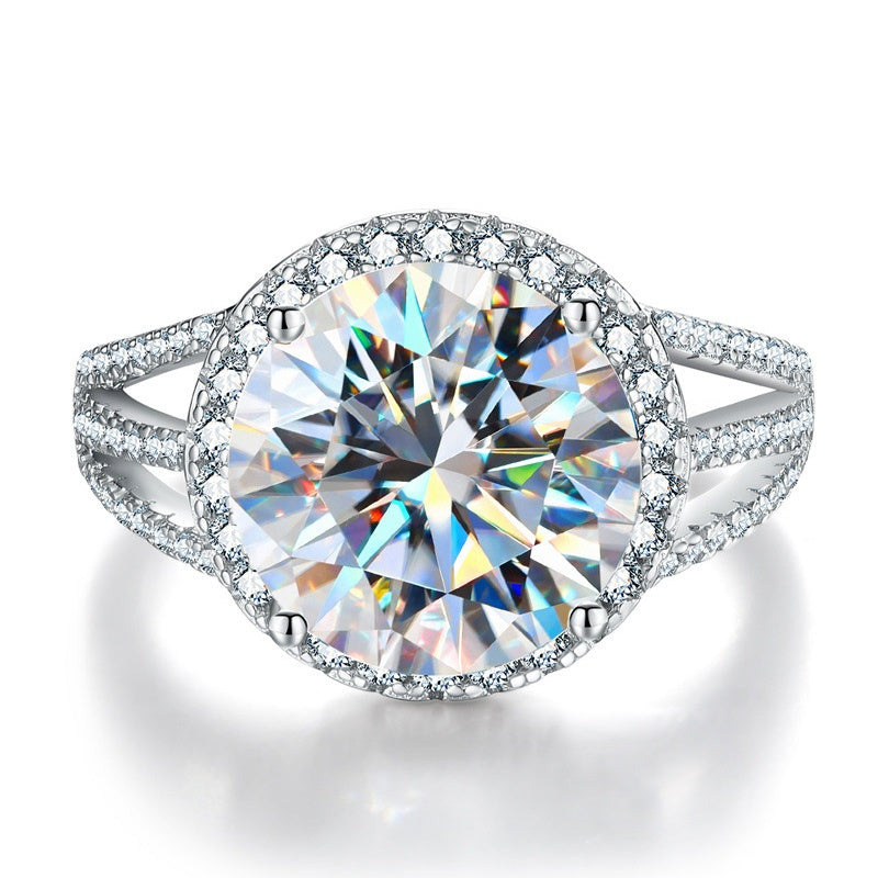 Jzora handmade 5ct round cut moissanite halo sterling silver engagement ring