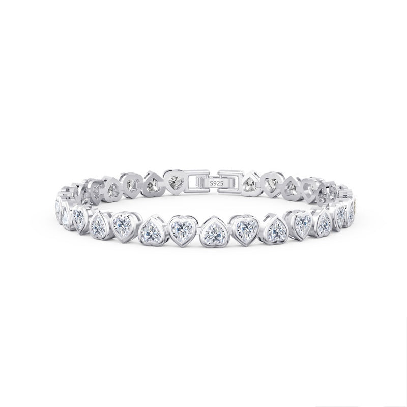 Jzora handmade heart cut tennis sterling silver bracelet