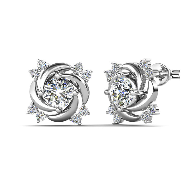Jzora handmade 1ct round cut windmill fashion moissanite simple sterling silver earrings