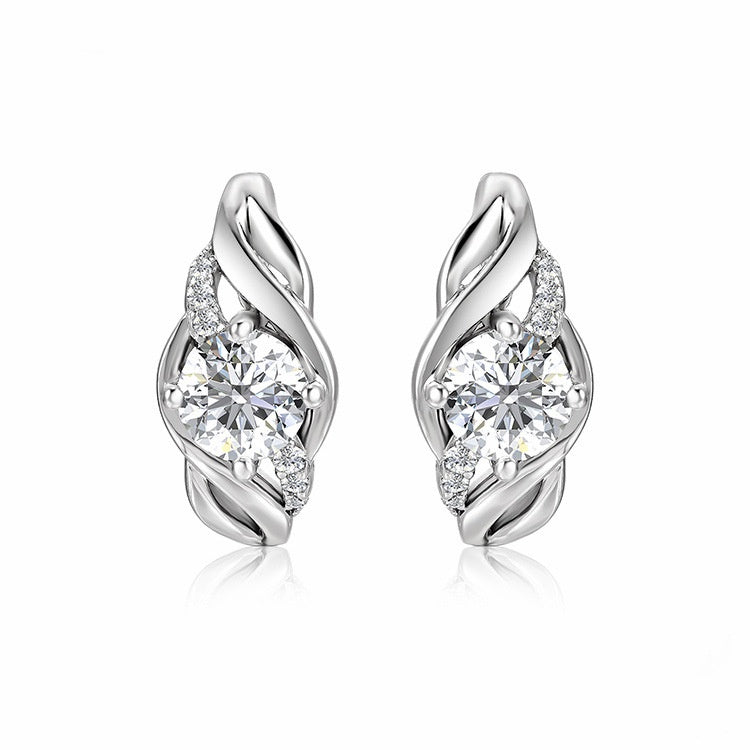 Jzora handmade 1ct round cut twisted moissanite simple sterling silver earrings