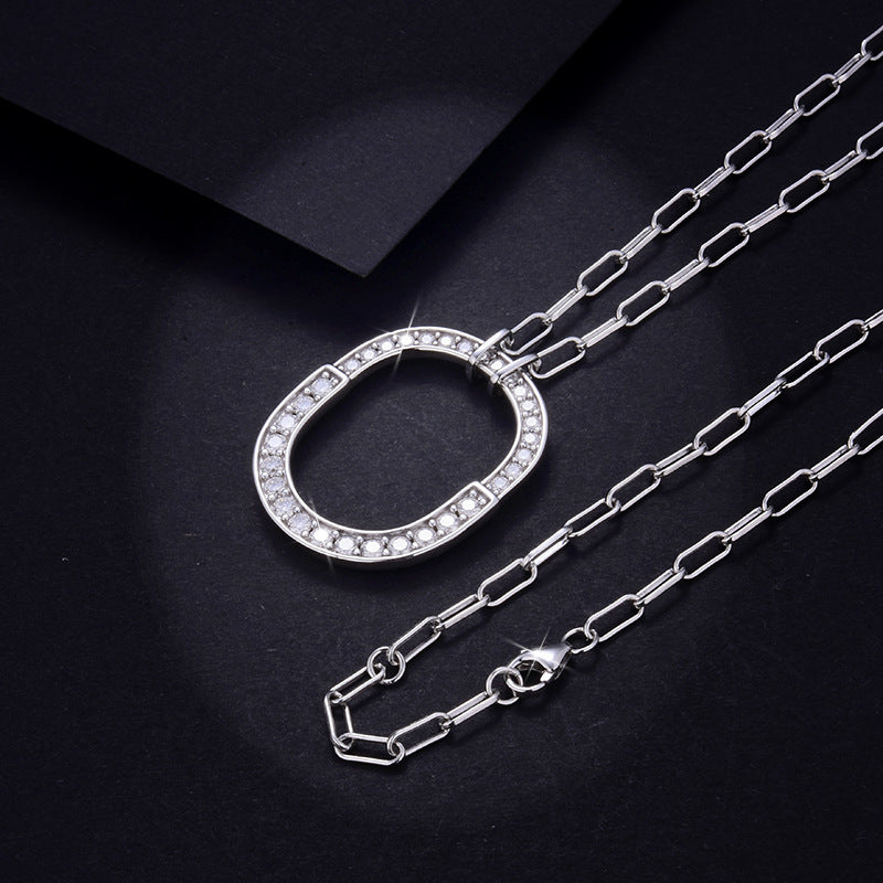 Jzora handmade paperclip simple unisex moissanite sterling silver necklace