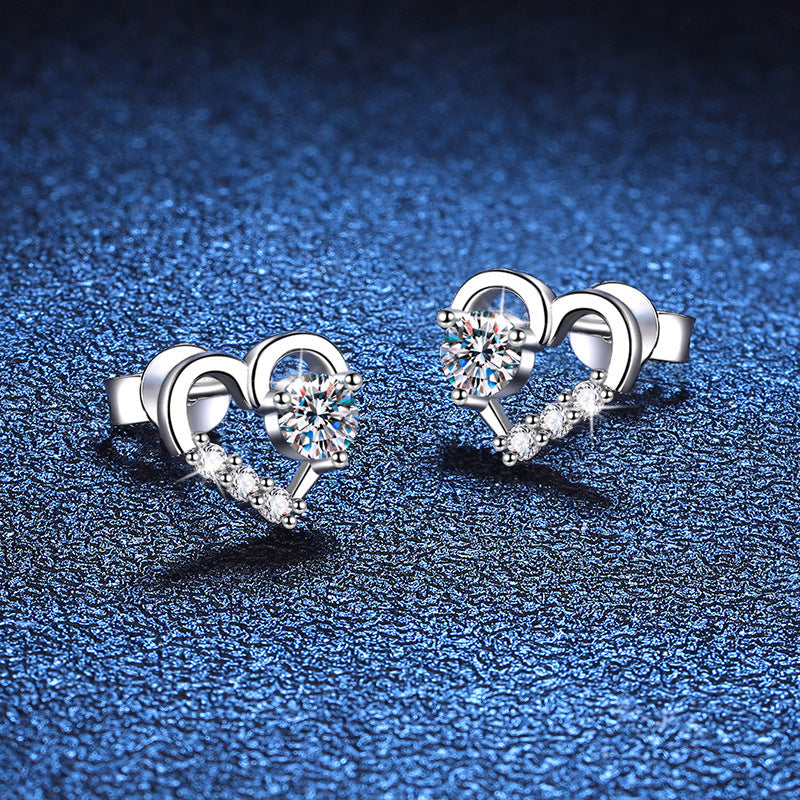 Jzora handmade heart D-color moissanite sterling silver earrings