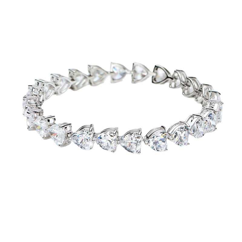 Jzora handmade white heart shape multi stone sterling silver tennis bracelet