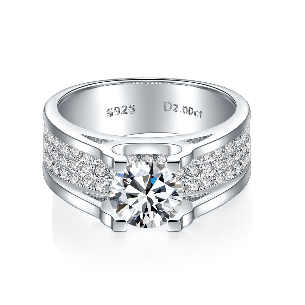 Jzora handmade 2ct round cut moissanite sterling silver men's ring