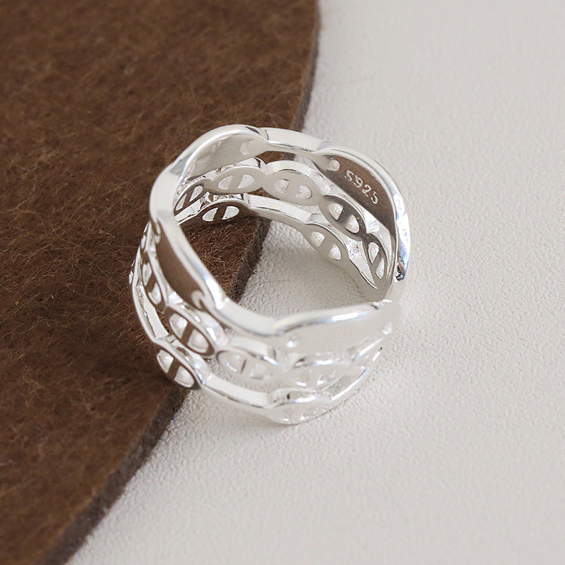 Jzora handmade personalized design chain sterling silver adjustable ring