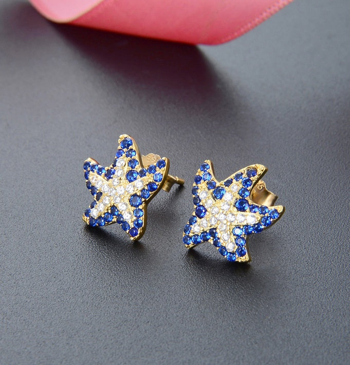 Jzora handmade oceanic cute starfish sterling silver earrings