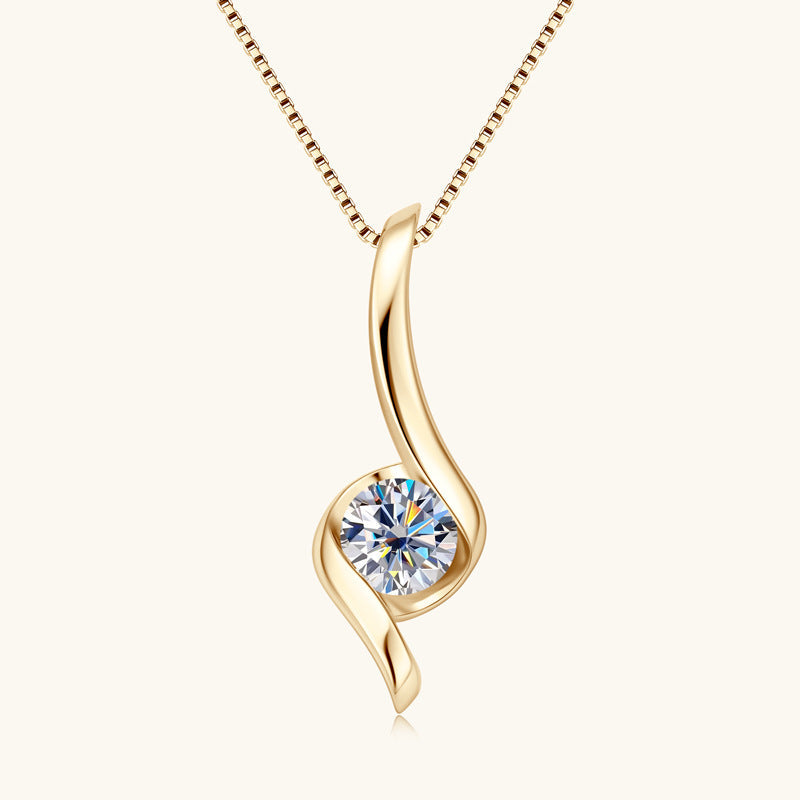 Jzora handmade 1ct round cut Moissanite diamond sterling silver necklace