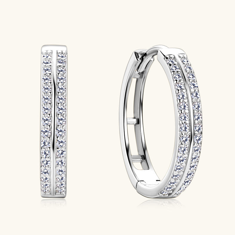 Jzora handmade round cut double row moissanite sterling silver earrings