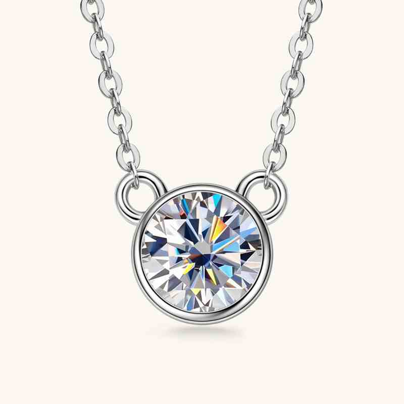 Jzora handmade 1ct round cut cute Moissanite sterling silver necklace