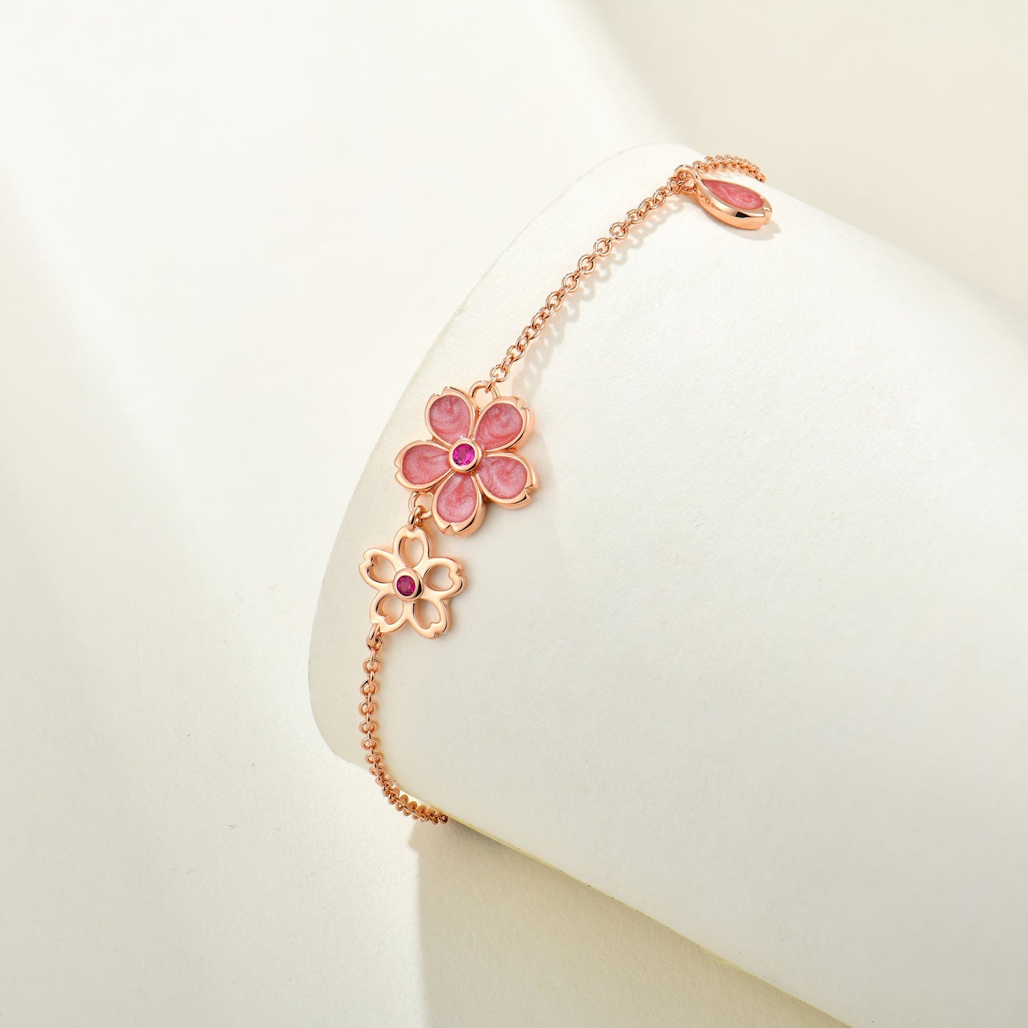 Jzora handmade pink cherry blossom sterling silver bracelet