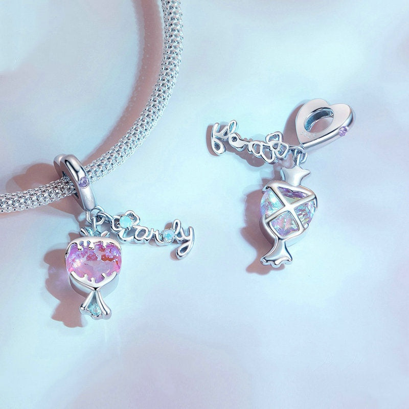 Jzora Sweet Cool Dreams Pink Heart Candy Sterling Silver Charm