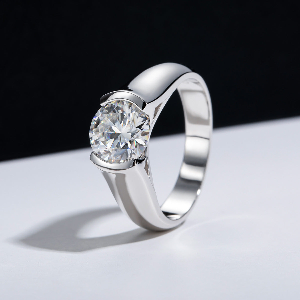 Jzora handmade 2ct round cut Moissanite D-Color sterling silver engagement ring