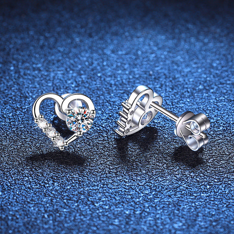 Jzora handmade heart D-color moissanite sterling silver earrings