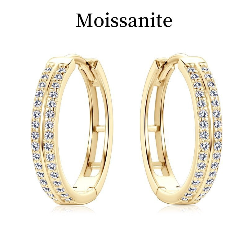 Jzora handmade round cut double row moissanite sterling silver earrings
