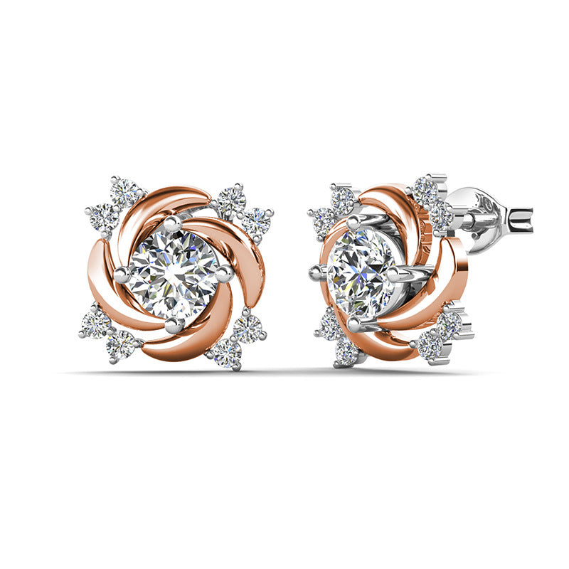 Jzora handmade 1ct round cut windmill fashion moissanite simple sterling silver earrings