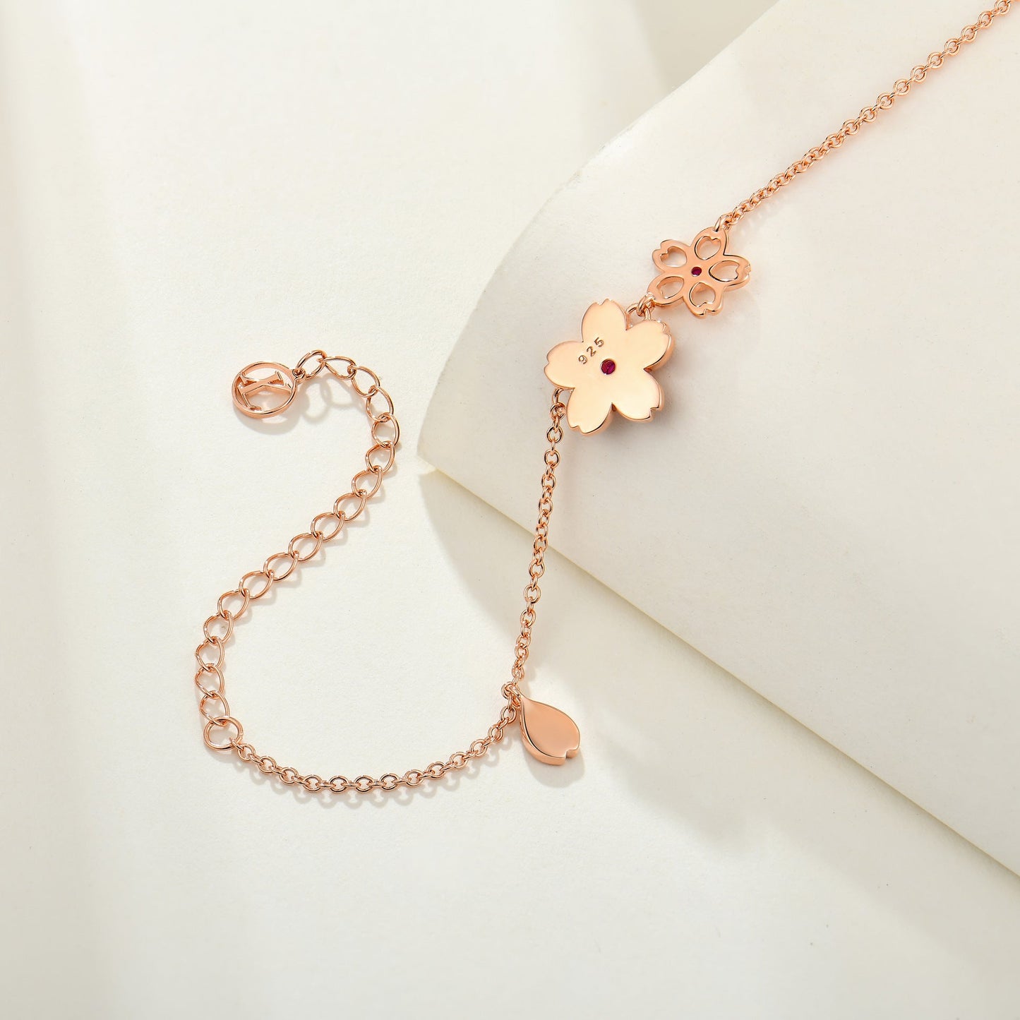 Jzora handmade pink cherry blossom sterling silver bracelet