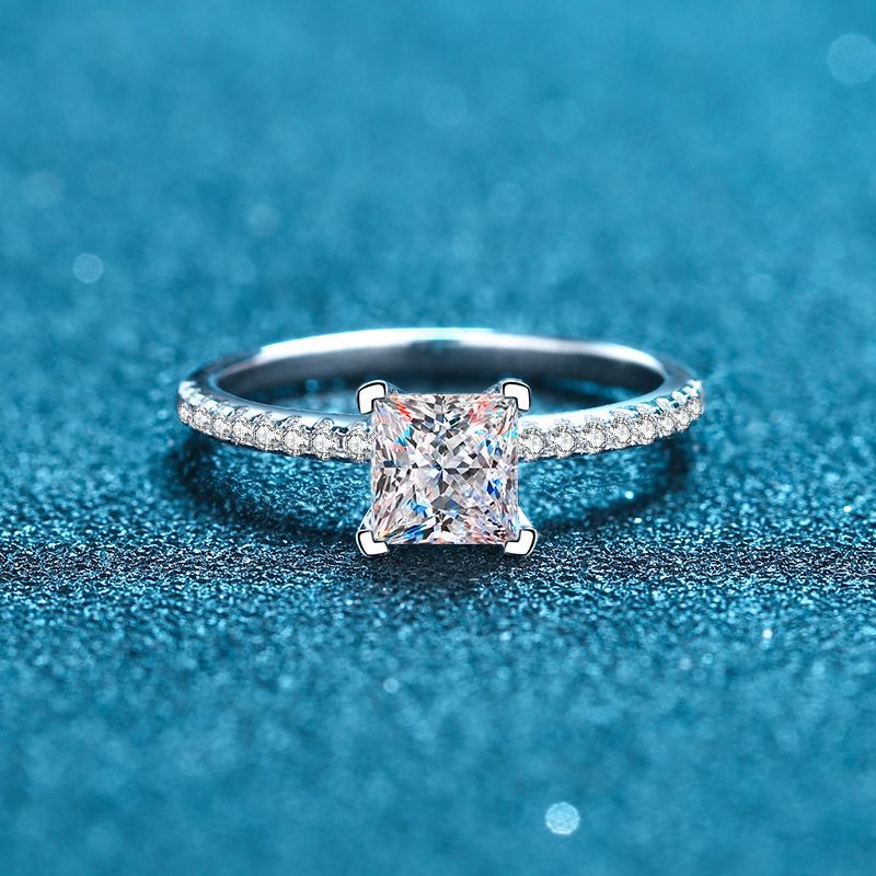 Jzora handmade 1ct princess cut moissanite sterling silver ring