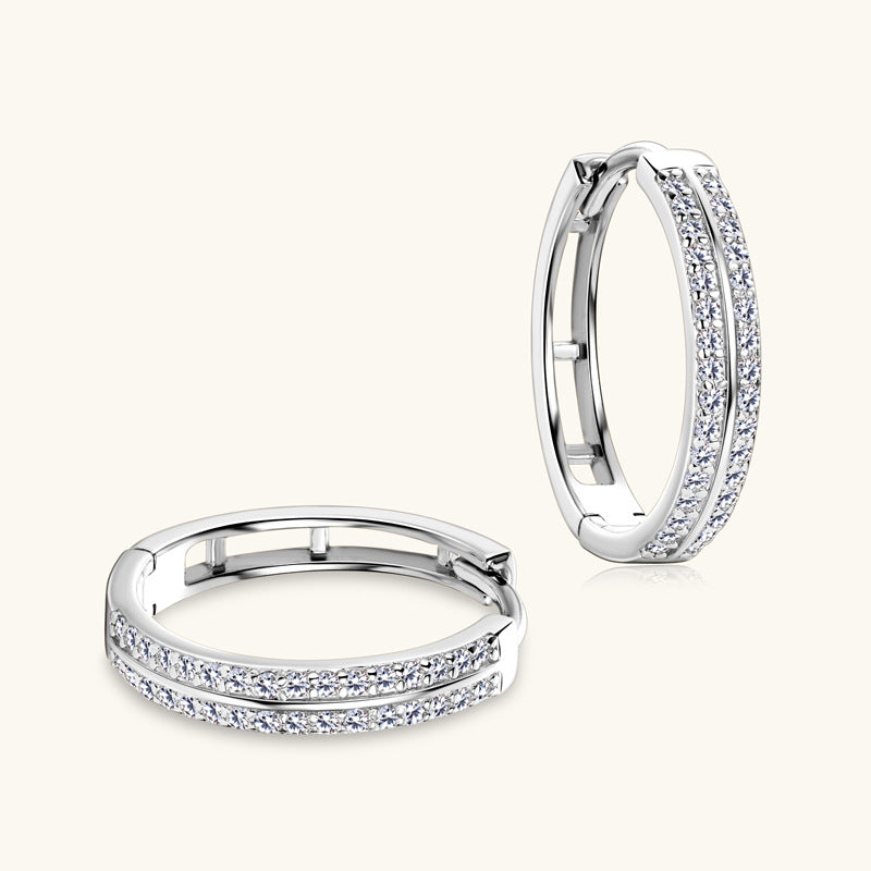 Jzora handmade round cut double row moissanite sterling silver earrings