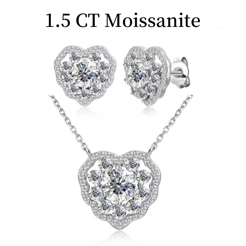 Jzora handmade 1.5ct wave heart round cut moissanite jewelry set