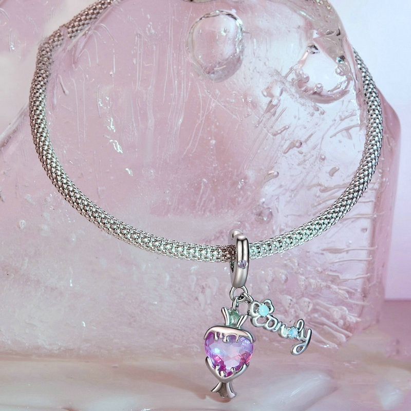 Jzora Sweet Cool Dreams Pink Heart Candy Sterling Silver Charm