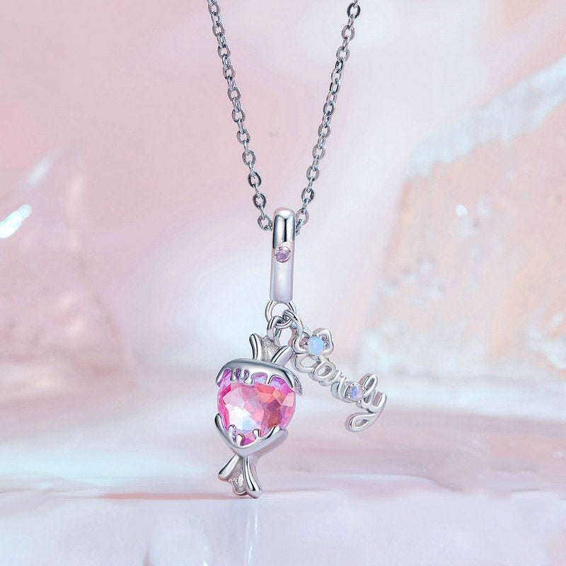 Jzora Sweet Cool Dreams Pink Heart Candy Sterling Silver Charm