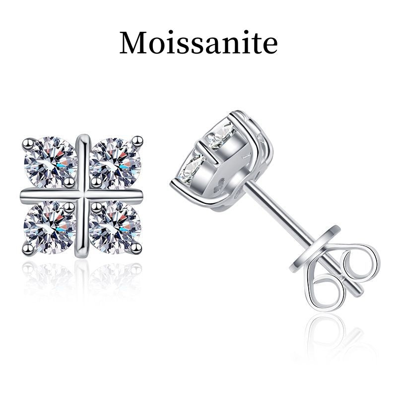 Jzora handmade round cut moissanite crossover sterling silver earrings