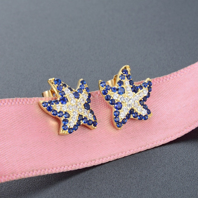 Jzora handmade oceanic cute starfish sterling silver earrings