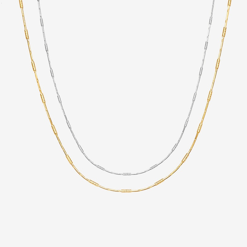 Jzora handmade lace glossy stacked sterling silver necklace