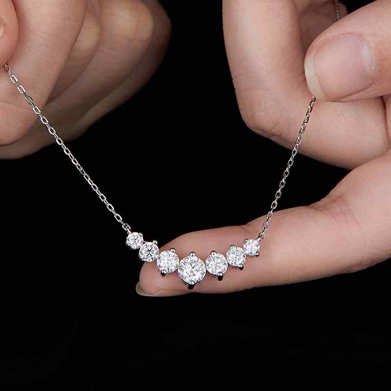 Jzora handmade smile V shaped classic full 1.7ct moissanite diamond sterling silver necklace