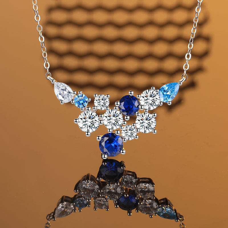 Jzora handmade sapphire round cut luxury sterling silver necklace