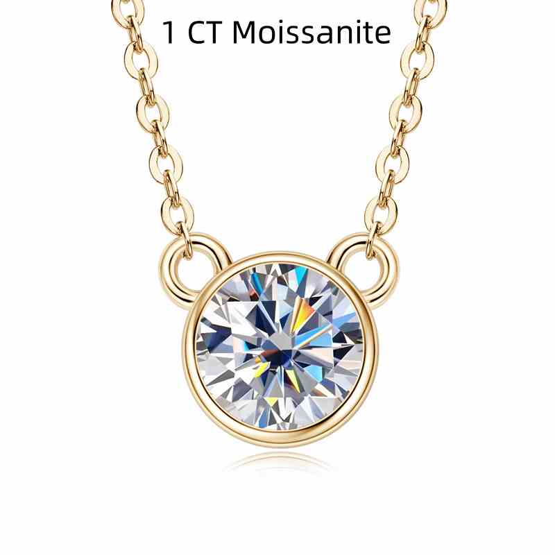 Jzora handmade 1ct round cut cute Moissanite sterling silver necklace