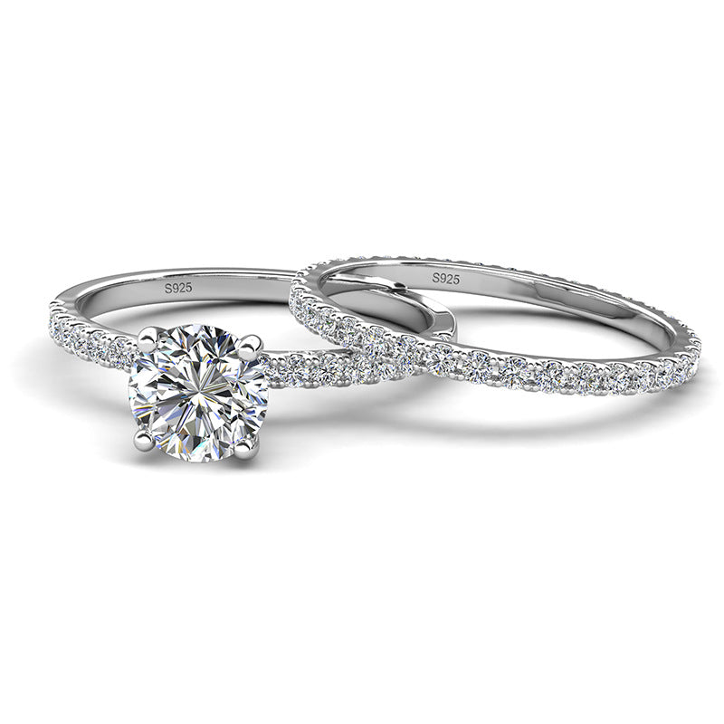 Jzora handmade round cut destiny D-Color moissanite sterling silver wedding ring set