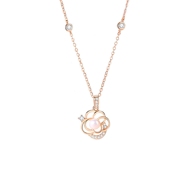 Jzora handmade camellia pearl sterling silver necklace