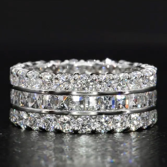 Jzora handmade created diamond princess cut vintage sterling silver women's band eternity wedding ring