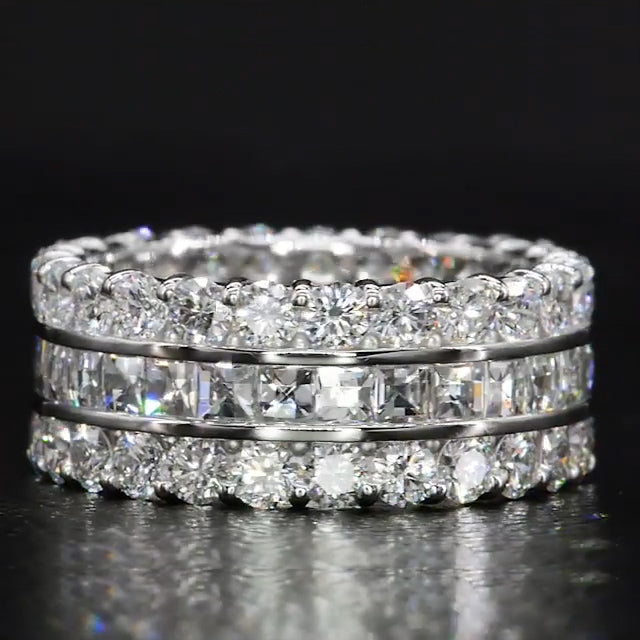 Jzora handmade created diamond princess cut vintage sterling silver women's band eternity wedding ring