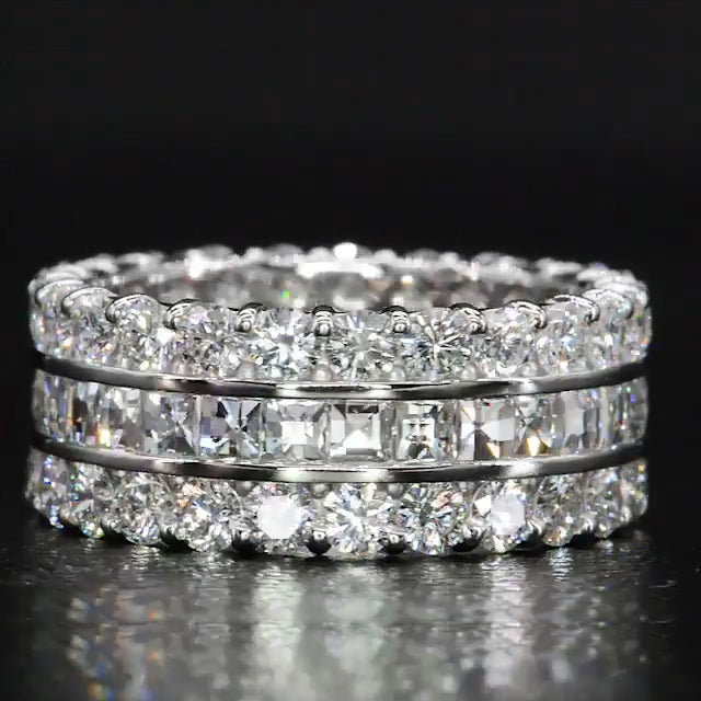 Jzora handmade created diamond princess cut vintage sterling silver women's band eternity wedding ring