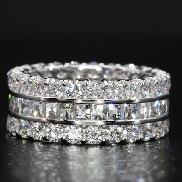 Jzora handmade created diamond princess cut vintage sterling silver women's band eternity wedding ring