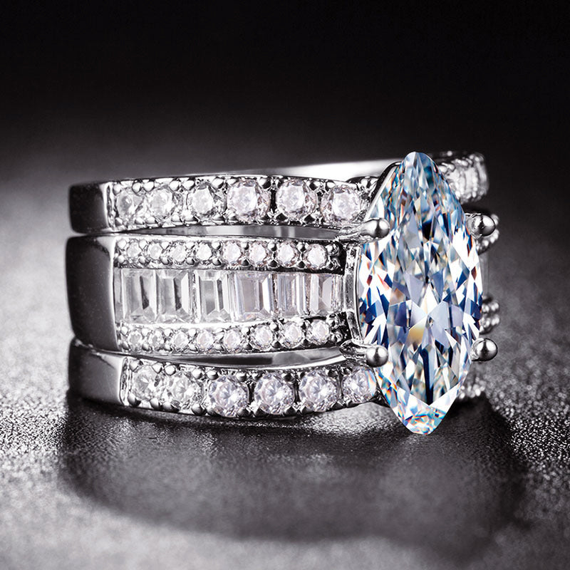 Jzora vintage marquise cut handmade created diamond sterling silver bridal set wedding ring