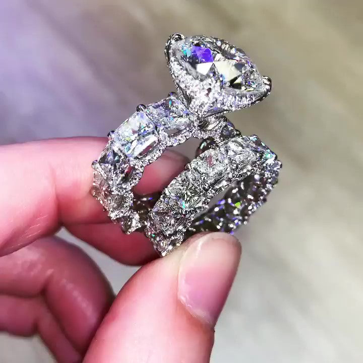 Jzora round cut vintage sterling silver created diamond bridal set