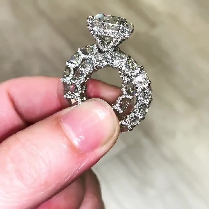 Jzora round cut vintage sterling silver created diamond bridal set