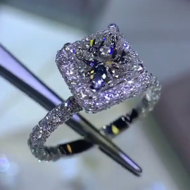 Jzora handmade classic princess cut created diamond sterling silver engagement ring