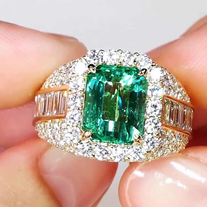 Jzora handmade gold 4 ct emerald sterling silver engagement ring
