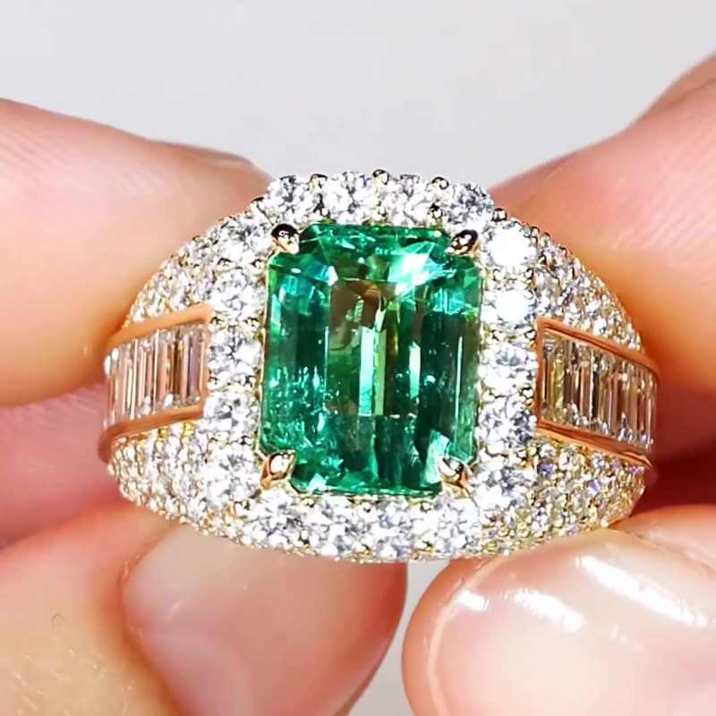 Jzora handmade gold 4 ct emerald sterling silver engagement ring