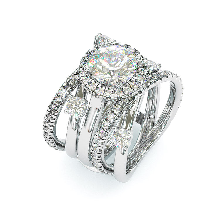 Jzora handmade round cut diamond wedding ring sterling silver bridal set