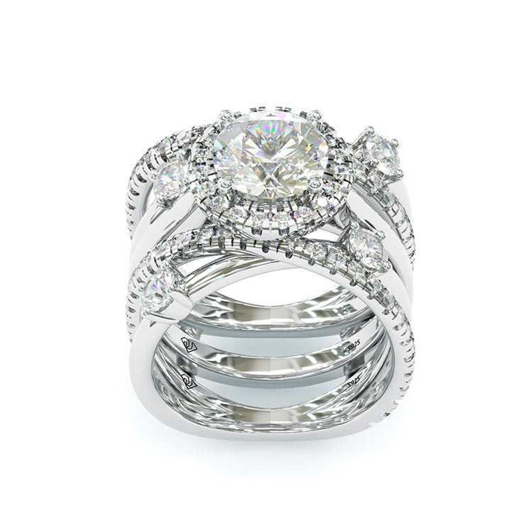 Jzora handmade round cut diamond wedding ring sterling silver bridal set