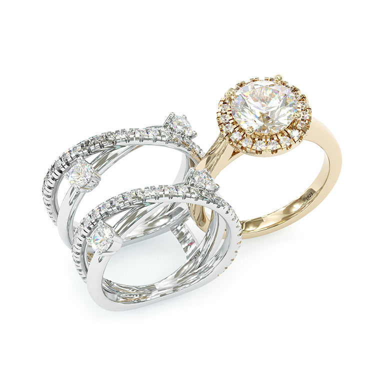 Jzora handmade 3ct round cut two tone diamond sterling silver bridal set