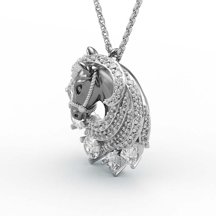Jzora Handmade Classic Horse Sterling Silver Diamond Necklace