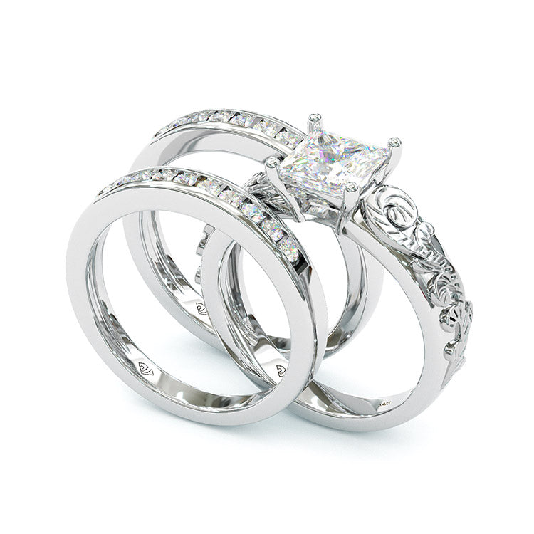 Jzora princess cut vintage style sterling silver classic style engagement ring women's set